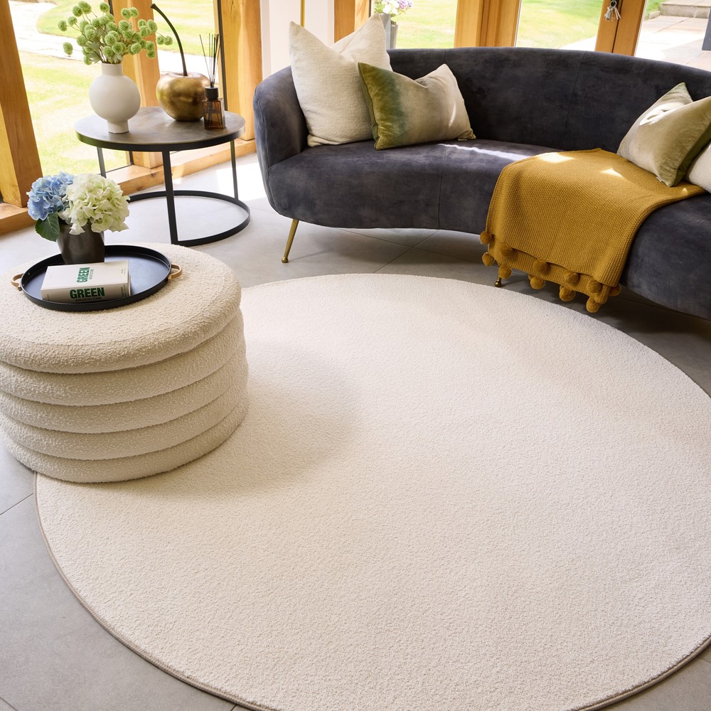 Hug Rug Sense Plain Modern Washable Luxury Circle Rug in Pumice Stone